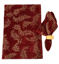 LUXURY 36-PC Holiday Table Set: 12 Burgundy Gold Velvet Napkins Placemats, Rings