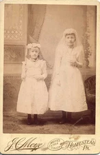 PORTRAIT OF TWO GIRLS IN COMMUNION OUTFITS W/ ROSARIES   CANDLE - HOMESTEAD, PA