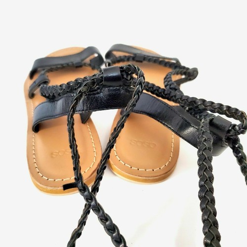 Asos Women's Flats Sandals 6 Black Leather Rope Lace Up Strappy Boho Beach Sexy - Picture 6 of 11