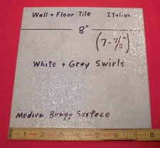 1 pc. Medium Gray Swirls: Ceramic Floor Tile 8" X 8" Medium Textured, Italian
