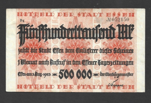 500 000 MARK VF  EMERGENCY ISSUED BANKNOTE FROM GERMANY/ESSEN   1923 - 第 1/2 張圖片