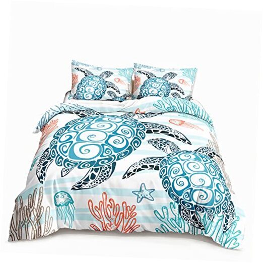 Постельное белье с морской черепахой тематическое постельное белье Queen Twin 70 x 86 дюймов сине-белое
