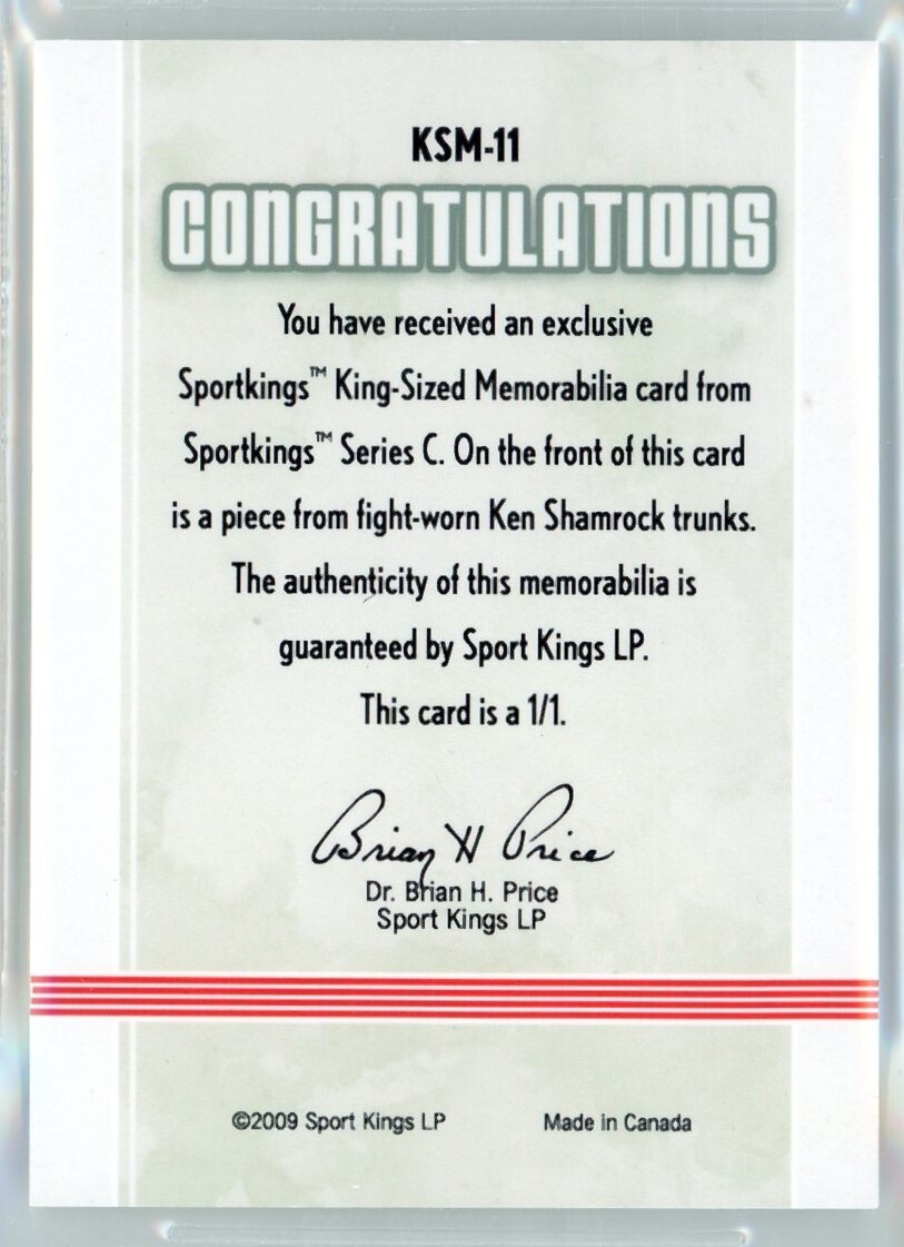 2009 SPORTKINGS KEN SHAMROCK KING-SIZED MEMORABILIA #11