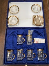 Vintage INTERGLASS Handmade in Italy Gold and Platinum Trim Espresso Service Set