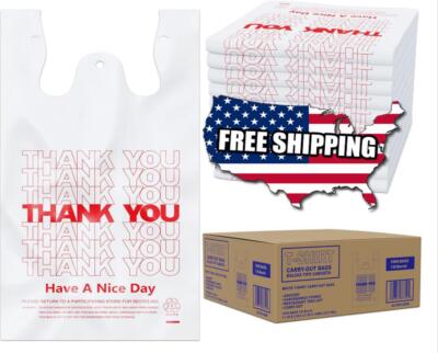 THANK YOU T-Shirt Bags 11.5'' x 6.5'' x 21'' White Plastic Shopping bag 50 - 1000