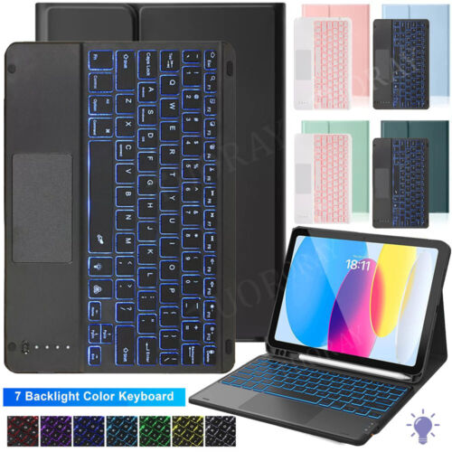 For iPad 7/8/9/10th Gen Air 5th Pro 11 Tablet Backlit Keyboard Mouse Case Cover - Afbeelding 1 van 64