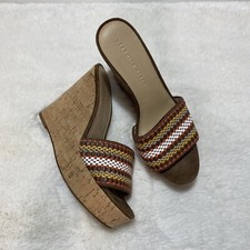 Veronica Beard Women's Brown Woven Cork Wedge Heel Platform Sandals