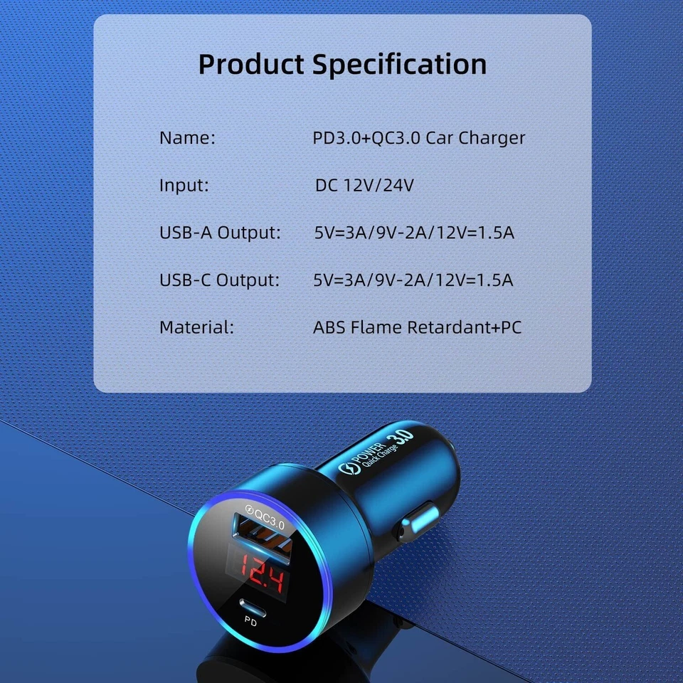 PD 65W/45W Cargador Coche RV USB C Tipo-C Doble Puerto Carga Rápida Adaptador Kit Foto 3 de 4