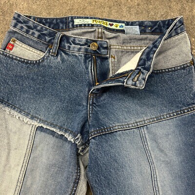 VINTAGE Mudd Jeans Womens 5 Blue Flare Bell Bottom Patchwork Low Rise Club Y2K
