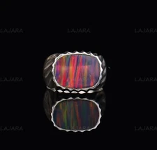 Red fire Opal Ring 925 Sterling Silver Ring Signet Wedding Band Ring Gift Him