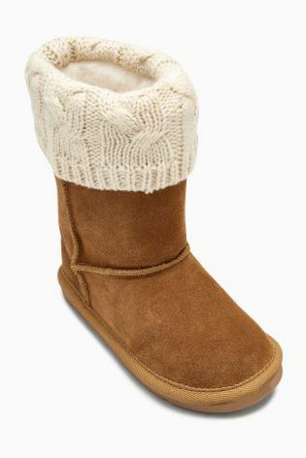 Suede Leather \u0026 Knitted Cuff Boots, Tan 