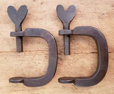 Antique 18th-19th C.  PA GERMAN HEART HAND FORGED IRON QUILTING CLAMPS PAIR (2)
