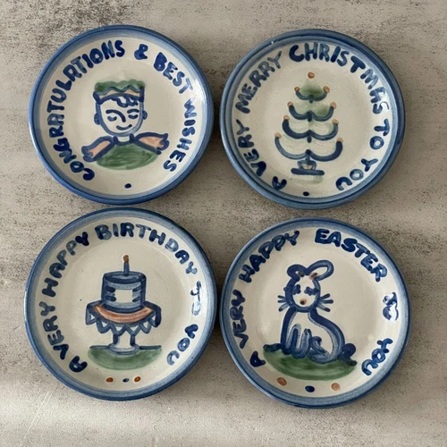 Vintage M.A. Hadley Set of 4 Hand Painted Trinket Dishes 4" Studio Art Pottery