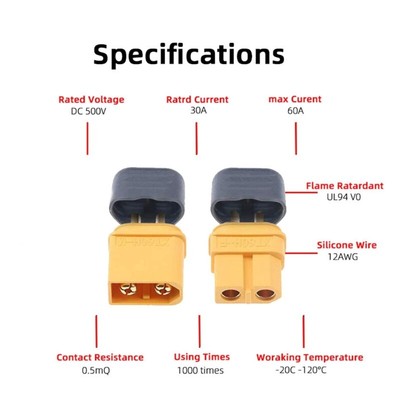 Flexible Solar Connectors Cable 12AWG to XT60 for Power Solution