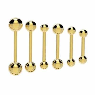 Tongue Bar Straight Barbell Piercing Eyebrow Tragus Nipple 316L Steel GOLD - Image 1 of 4