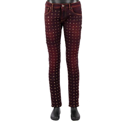 Jean Dolce & Gabbana Velours Rouge Avec Rivets Or - Taille 48/32 (M) - Neuf Avec étiquettes - Fabriqué En Italie