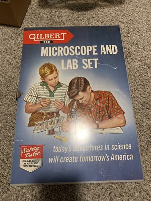 vintage gilbert microscope and lab set with paper work in great condition (1938)