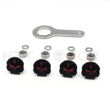 Gear Skull License Plate Mount Hardware Wrench Lockwasher Nut 1/4" Screw Black
