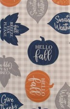 Autumn Seasonal Sentiments on Gray/White Gingham Check Vinyl Tablecloth Var Size