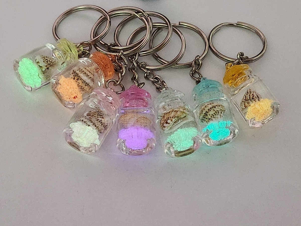 Glow-In-The-Dark Seashell Bottle Keychain Ocean Sea Keyring Accessory