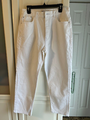 Zara white Mom Fit Jeans High Rise cotton size-44/12  Nautical grandpa core
