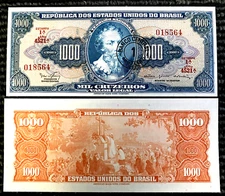 Brazil 1000 Cruzeiro 1966–1967 Banknote World Paper Money UNC Currency Bill
