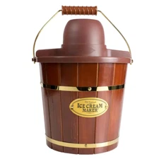 Nostalgia Electric Ice Cream Maker 4-Qt Bucket Vintage Dark Wood Portable Gelato