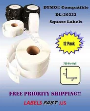 Square Paper 12 Rolls 30332 Dymo® Compatible Labels Small Multipurpose - 750 P/R