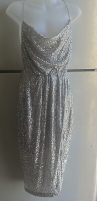 AGGI Gold Sequin  String Straps Lined Stretch Wrap Low Cut Back Evening Dress S