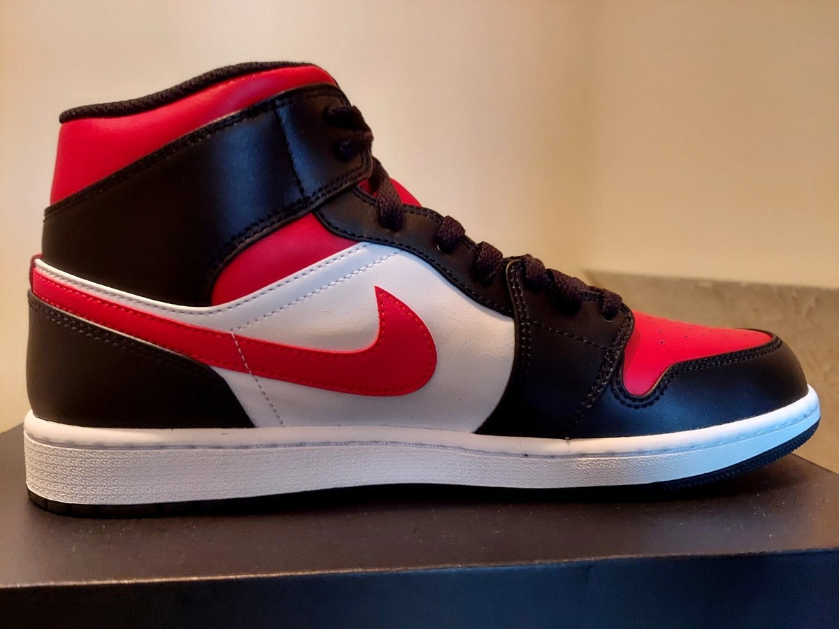 シューズ(男性用) Nike Air Jordan 1 Mid Bred Toe Nike Air Jordan 1 AJ1 Mid GS Bred Toe Black Red White Shoes