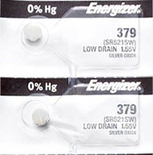 2 x Energizer 379 Watch Batteries, 1.55V, 0 MERCURY equivalent SR521SW, 521