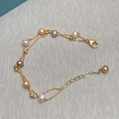 7.5-8" Exceptional Pretty AAA Multicolor Pink Natural Pearl Bracelets 14k Gold P - Picture 3 of 5