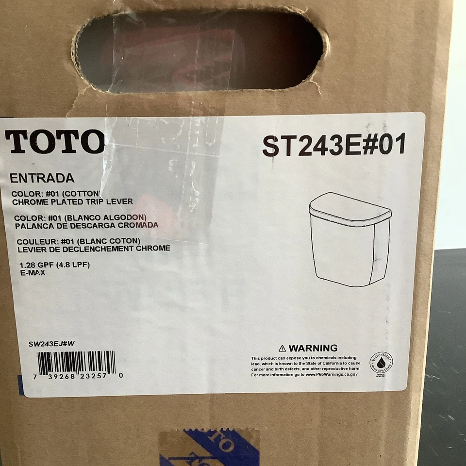 Toto Entrada Toilet Tank in Cotton White 1.28 gpf w/ Chrome Trip Lever ST243E#01 - Image 2 of 4