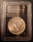 1923 PEACE DOLLAR, 90% Silver, Brilliant Uncirculated, in Bradford Exchange Slab