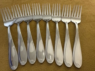 Oneida CAMBER Scroll Stainless (8) Salad  Forks  Glossy China Flatware -