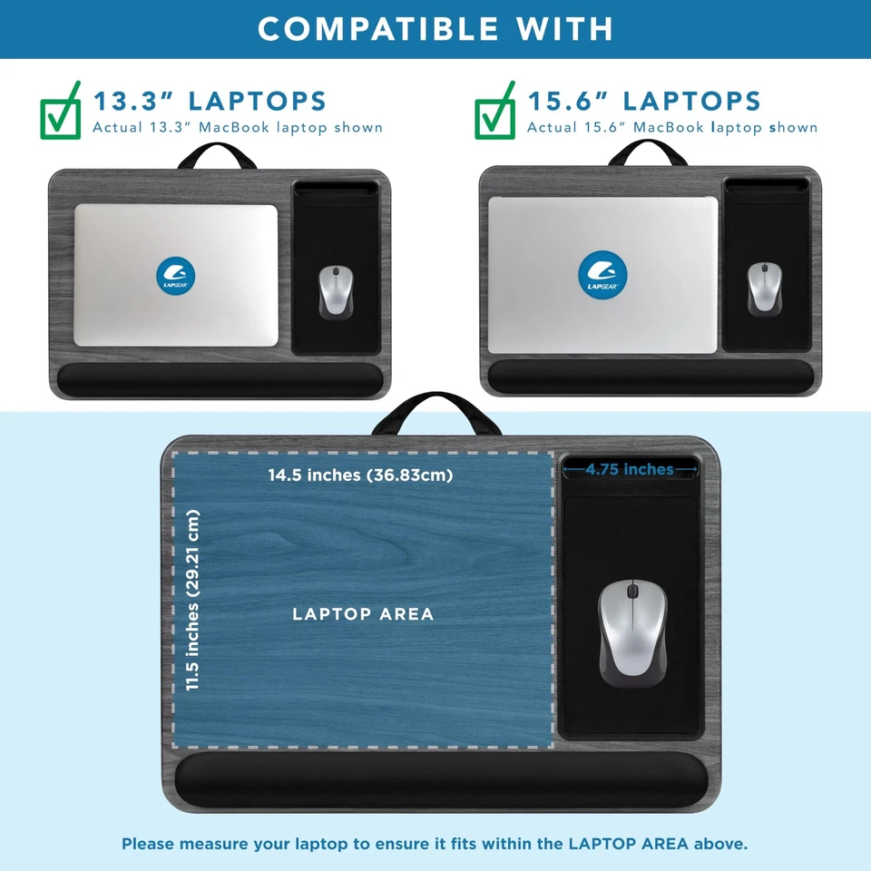 Home Office Pro Gray Woodgrain Lap Desk With Mouse Pad And Phone Slot - Image 3 of 4