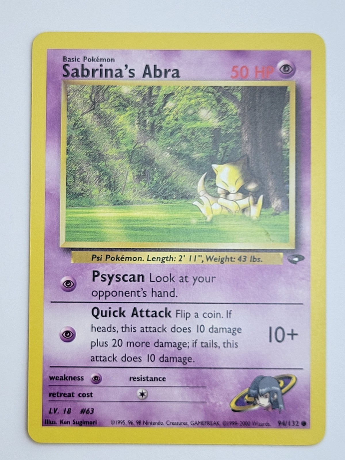 Sabrina's ABRA 94/132 COMMON Gym CHALLENGE VINTAGE WOTC Pokemon Card NM F/S