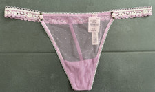 Victoria's Secret PINK Lace V String Panty Light Lilac Floral Accents Size L NEW