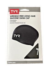 TYR Wrinkle Free Long Hair Silicone Swim Cap Black Adult One Size New