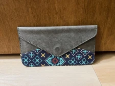 Envelope Leather Thin Cash Card Wallet Clutch Gray Multicolor Business Women's