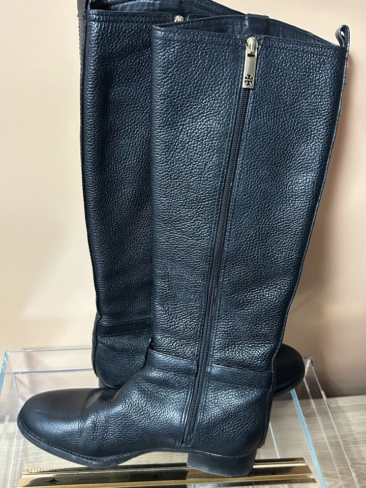 Botas de equitación altas Tory Burch para mujer de cuero Amanda talla 7,5 negras ecuestres Foto 3 de 4