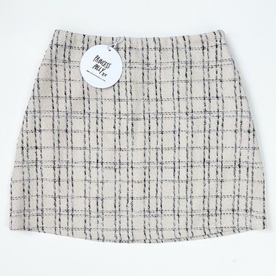 Princess Polly Cream Plaid Tweed Preppy Academia Old Money A-Line Mini Skirt NWT