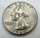 1964 Denver Mint USA Washington Quarter Dollar 90% Silver 25c Coin Mint D B19