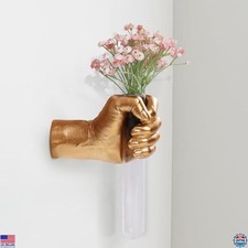 Gold Wall Sculpture with Hand Vases, Unique Modern Home Decor, Hanging Art