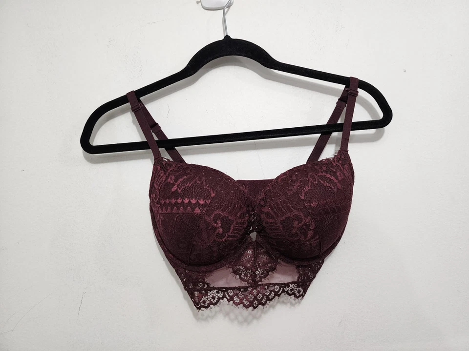 Sujetador La Senza Beyond Sexy Clásico Sujetador Sumergido Borgoña Floral Encaje Acolchado Talla 32DD Foto 2 de 4
