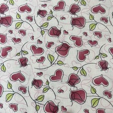 1 yd cut cotton fabric - VALENTINE'S DAY HEARTS and ROSES PINK on Pink Backgroun