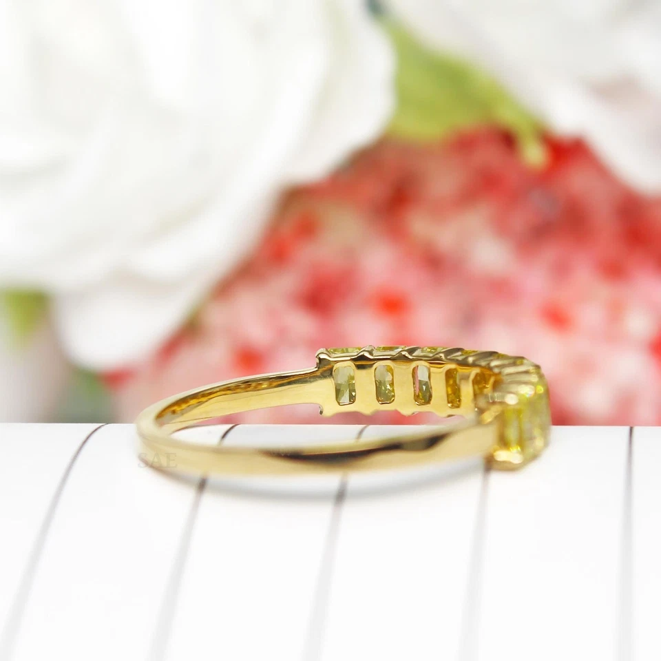 0.90Ct Radiant Cut Wedding Lab Grown Fancy Vivid Yellow Diamond Band 14k Gold - image 2 of 4