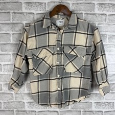 Zara Kids Grey Cream Plaid Shacket Button Down Shirt Jacket Size 8-9 130cm