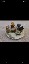 Collectible Miniature Train/Bears Tea Set Hand Painted Very Detailed 9-Piece 15