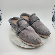 Vionic Kailen Suede Mules Women's Size 10 Gray Faux Fur Lined Orthotic Lug Sole